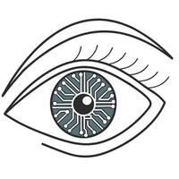 Flat Bionic eye interface concept as Close up of an eye integrating technology focusing on circuits influencing vision and interaction in a digital age Camera pans across the iris flat vector
