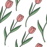 Flat Blossoming tulips seamless tile pattern with fresh green stems and colorful petals symbolizing growth concept as Fresh green stems and colorful tulip petals create a seamless flat vector