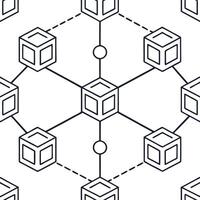 Flat Blockchain cube network concept as Wide shot of a seamless tile pattern featuring interconnected cubes representing blockchain technology Camera slowly rotates around the 3D flat vector