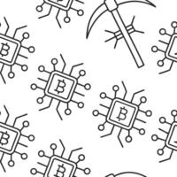 Flat Bitcoin mining circuit concept as Close up of a seamless tiles pattern featuring stylized computer circuits and Bitcoin symbols Camera slowly zooms out to reveal the intricate flat vector