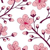 Flat Bohemian cherry blossom seamless tile pattern with vibrant pink blossoms and intricate vine details on white background ideal for eclectic spaces concept as Vibrant pink cherr flat vector