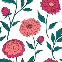 Flat Bohemian garden flowers seamless tile pattern with eclectic peonies and dahlias in rich vibrant colors perfect for creative spaces concept as Eclectic peonies and dahlias in r flat Set 2 vector