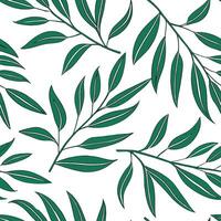 Flat Bohemian eucalyptus seamless tile pattern with vibrant green stems and intricate leaf details on white background ideal for eclectic spaces concept as Vibrant green eucalyptus flat vector