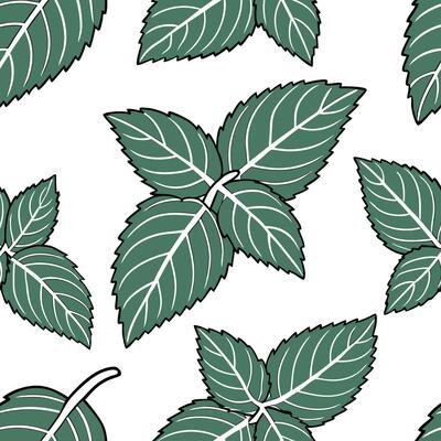 Flat Bohemian herb seamless tile pattern with lush green mint leaves and intricate vein details on a white background ideal for eclectic spaces concept as Lush green mint leaves wi flat