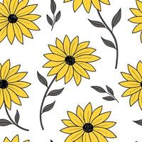 Flat Bohemian sunflower seamless tile pattern with vibrant yellows and intricate details on white background ideal for eclectic spaces concept as Vibrant yellow sunflowers with int flat vector