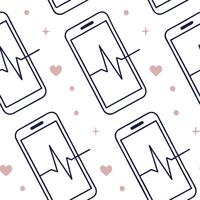 Flat Bokeh digital art of heartbeat monitor merging with smartphone and copy space concept as A soft abstract image where a heartbeat monitor graphic seamlessly merges with a smart flat vector