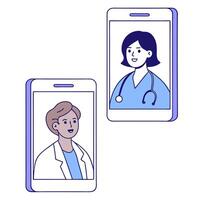 Flat Bokeh telemedicine digital health communication copy space concept as Digital health communication tools for telemedicine displayed on smartphones and tablets against a vibran flat vector