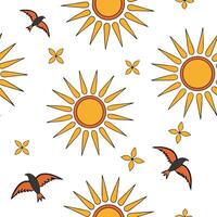 Flat Bold spring sunshine seamless pattern with dramatic sun rays and intense warm hues for striking designs concept as Striking spring sunshine pattern with bold sun rays and warm flat Set 2 vector