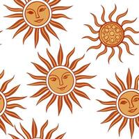 Flat Bold summer sun seamless tile pattern with sun rays and orange gradients for energetic home decor concept as Sun rays and orange gradient tones in a seamless pattern to create flat vector