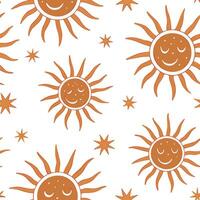 Flat Bold summer sun seamless tile pattern with sun rays and orange gradients for energetic home decor concept as Sun rays and orange gradient tones in a seamless pattern to create flat Set 2 vector