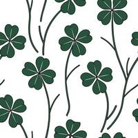 Flat Botanical clover seamless pattern with detailed leaves and green stems on white background concept as Detailed botanical clovers with lush green stems creating a rich seamless flat vector