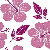 Flat Botanical garden hibiscus seamless tile pattern with various hibiscus species in natural pinks on white background perfect for serene spaces concept as Various hibiscus specie flat vector