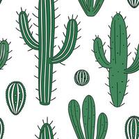 Flat Botanical garden cactus seamless tile pattern with various cactus species in natural greens on white background perfect for serene spaces concept as Various cactus species in flat vector