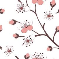 Flat Botanical garden cherry blossom seamless tile pattern with various blossom species in natural pinks on white background perfect for serene spaces concept as Various cherry blo flat vector