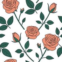 Flat Botanical garden rose seamless tile pattern with various rose species in natural hues on a white background perfect for serene spaces concept as Various rose species in natura flat vector