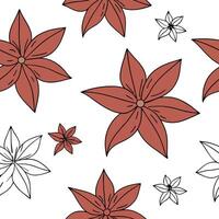 Flat Botanical garden poinsettia seamless tile pattern with various poinsettia species in natural reds on white background perfect for serene spaces concept as Various poinsettia s flat vector