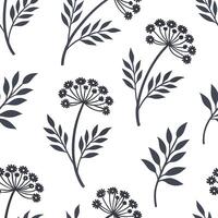 Flat Botanical illustration seamless tile pattern with detailed plant drawings and monochromatic palette for elegant spaces concept as Detailed plant drawings with monochromatic pa flat vector