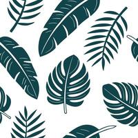 Flat Botanical tropical leaves seamless tile pattern with detailed palm and banana leaves on a white background for lush interiors concept as Detailed palm and banana leaves on whi flat vector