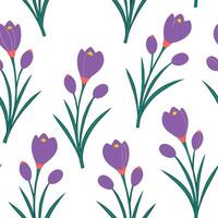 Flat Bright and fresh spring flowers seamless pattern with hyacinths and crocuses for vibrant spaces concept as Fresh hyacinths and crocuses in a seamless floral pattern for spring flat vector