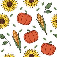 Flat Bright autumn harvest seamless pattern with colorful pumpkins squashes and gourds for a festive fall look concept as Festive autumn harvest pattern with colorful pumpkins squa flat Set 2 vector