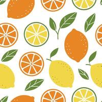 Flat Bright citrus fruits seamless tile pattern with oranges lemons and limes in vibrant shades concept as Oranges lemons and limes create a bright lively seamless tile pattern fil flat vector