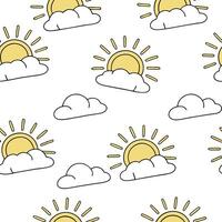 Flat Bright golden sunlight seamless tile pattern with rays filtering through light clouds for a soft spring effect concept as Rays of bright golden sunlight filter through soft cl flat vector
