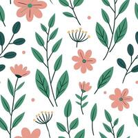 Flat Bright spring nature seamless pattern with bold blooms and green leaf backgrounds for lively garden projects concept as Bright spring floral pattern featuring bold blooms and flat vector