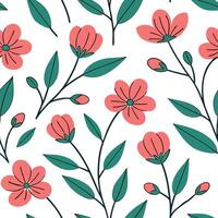 Flat Bright spring floral seamless pattern with bold petals and vibrant greens for energetic lively designs concept as Energetic spring floral pattern with bold petals and vibrant flat vector