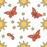 Flat Bright spring sunshine seamless pattern with golden light and vivid flowers for a cheerful vibrant spring design concept as Vivid spring sunshine pattern with golden light and flat Set 2 vector