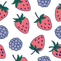 Flat Bright summer fruits seamless tile pattern with colorful strawberries blueberries and raspberries concept as Colorful strawberries blueberries and raspberries create a vibrant flat vector