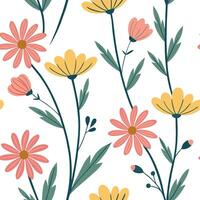 Flat Bright summer flowers seamless pattern with large bold petals and vibrant colors for lively garden themes concept as Bright and bold summer flowers pattern with large petals a flat Set 2 vector