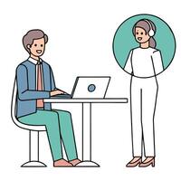 Flat Business meeting with AI hologram assistant concept as A candid shot of professionals in a modern office in the USA interacting with a holographic AI assistant during a meetin flat vector
