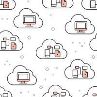 Flat Business themed image of cloud storage symbols integrating with office environment and copy space concept as An image depicting cloud storage symbols seamlessly integrated int flat vector