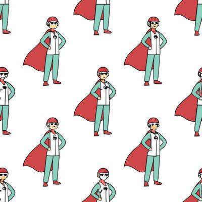 Flat Cartoon Doctor Heroes concept as Create a seamless pattern of cartoon style medical professionals in superhero poses Camera zooms in on individual heroes showcasing the impor flat