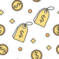 Flat Cartoon seamless tiles with animated currency symbols and discount signs concept as A lively cartoon style seamless tile pattern featuring animated currency symbols like wavin flat Set 3 vector