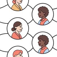 Flat Cartoon Support Group concept as Design a seamless background of cartoon style support group circles Camera slowly rotates around the circles showcasing diversity and communi flat vector
