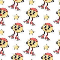 Flat Cartoon style retro seamless tile pattern featuring playful characters and bold vintage colors concept as Playful cartoon inspired characters and bold vintage colors create se flat vector