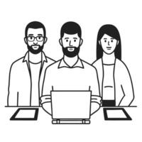 Flat Casual Team Interaction with Digital Whiteboard concept as A casual interaction among team members using a digital whiteboard to brainstorm ideas in a modern office environmen flat vector