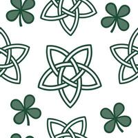 Flat Celtic knots and shamrocks seamless tile pattern with green hues and traditional designs for Irish decor concept as Traditional Celtic knots and shamrocks arranged seamlessly flat vector