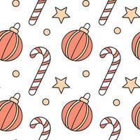 Flat Charming Christmas ornaments and candy canes seamless tile pattern with bright colors concept as Bright colored Christmas ornaments and candy canes create charming seamless ti flat vector