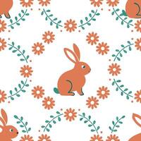 Flat Charming Easter bunnies and floral wreaths seamless tile pattern with festive spring colors concept as Festive spring colors highlight charming Easter bunnies amidst floral wr flat vector