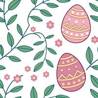 Flat Charming Easter eggs and floral vines seamless tile pattern with festive spring colors concept as Festive spring colors adorn charming Easter eggs intertwined with floral vine flat vector