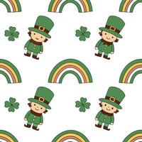 Flat Charming leprechauns and rainbows seamless tiles pattern with festive green tones concept as Festive green tones highlight charming leprechauns amidst rainbows in seamless tiles flat vector