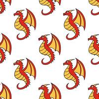 Flat Chinese dragons and phoenixes seamless tile pattern with vibrant reds and golds for festive decor concept as Vibrant red dragons and golden phoenixes arranged seamlessly for f flat Set 2 vector