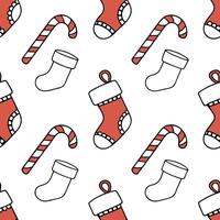 Flat Charming Christmas stockings and candy canes seamless tile pattern with festive flair concept as Festive flair with charming Christmas stockings and candy canes create seamles flat vector