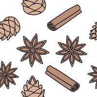 Flat Cinnamon stick and pinecone seamless tile pattern with earthy tones for rustic autumn home accents concept as Earthy tones of cinnamon sticks and pinecones arranged seamlessly flat vector