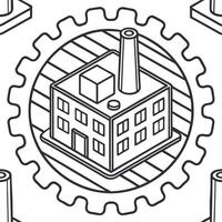 Flat Circuit board blending into factory image and copy space concept as Glossy image where a circuit board seamlessly blends into the image of a factory symbolizing the integratio flat vector