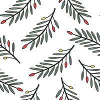 Flat Christmas trees seamless tile pattern with snow covered branches and festive lights for holiday decor concept as Snow covered Christmas tree branches and festive lights arrang flat vector