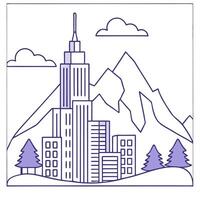 Flat Cityscape blending into a mountain range with soft colors concept as An image where a cityscape seamlessly blends into a mountain range with soft colors symbolizing harmony be flat vector