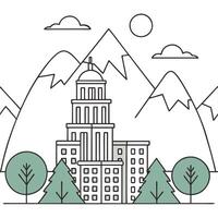 Flat Cityscape blending into mountain range with copy space concept as A glossy image where a cityscape seamlessly blends into a mountain range on a plain background symbolizing ha flat vector